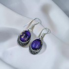 925 Sterling Silver Purple Turquoise Oval Dangle Hook Earrings Handmade