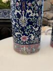 Signed Pair Chinese Enameled Famille Rose Hand Painted Porcelain Hat Stand Vase
