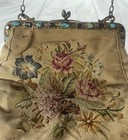 Antique 800 Silver Embroidered Petit Point Purse W Turquoise   Purple Red Stones