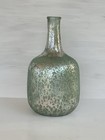 Green Distressed Glass Bottle Vase Vintage Inspired With Metal Sparkles 15    Tall