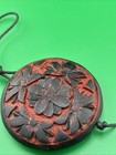 Carved Pendant Black Over Red - Cinnabar Large Floral Pendant