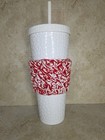 Handmade Crochet Drink Sleeve Soft Coffee Cup Cozy 100  Cotton Red   White
