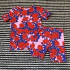 Mini Rodini Girls Organic Cotton 2piece Red Blue Floral Shorts Set 10 11y