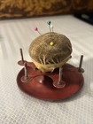 Antique Victorian Pin Cushion Sewing Tool Thread Spool Rotating Holder Caddy