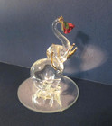 Elephant Figurine Hand Sculpted Glass Trimmed In Gold Holding Rose Vintage