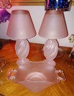Frosted Pink Glass Fairy Lamps Tea Candle Holders W  Matching Frosted Candy Bowl