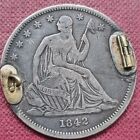 Love Token On Vf 1842 Seated Liberty Half Dollar Engraved   W H S    84906