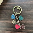 Vintage Coach Multi Color Enamel Hearts Bag Charm Keychain Key Fob Silver Tone