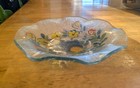 Vintage Floral Fused Glass Ruffled Bowl Art Glass Trinket Dish Flowers Pretty