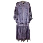 Vintage Damianou Xl Dress Drop Waist Lace Evening Colorful Shimmer Gypsy Retro