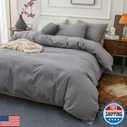 Janlive Washed Cotton Duvet Cover King Ultra Soft 100  Cotton Solid Color Lig