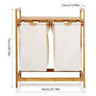 Bamboo Laundry Section Sorter Clothes Bag Bin Dual Compartments Laundry Hamper