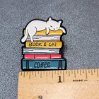 White Cat Enamel Lapel Hat Pin Book And Cat Coffee Multicolor  1 25 
