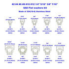 360pcs  2 To 7 16  304 18-8  Stainless Steel Sae Flat Washers Assortment Kit for