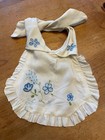 Sweet Antique Victorian Baby Bib Collar Ruffle Hand Embroidered Blue Floral Vtg