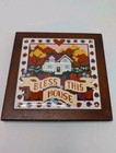 Vtg Teleflora    bless This House    Ceramic Tile Wall Plaque 70s 80s Autumn Leaves