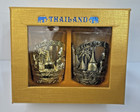 Thailand Souvenir Shot Glass Set  2   3d Metal Temple elephant Relief W  Box