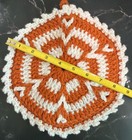 Collectible Handmade Crocheted Pot Holder Orange White 9   