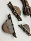 2 Antique Cannonball Barn Door Rollers   Sash Pulley 3 Wheels Rustic primitive