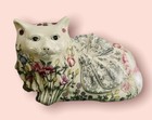 Vintage Large Chinese Ceramic Porcelain Flowers Cat Statue Figurine Hand Painted