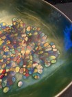 Vintage 6-1 2  Mid Century Modern Enamel On Copper Triangular Dish Green Gold