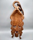 Vintage Hand Carved Mask Wooden Ornate Tribal Wall Folk Art With Wood Chain