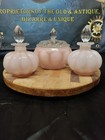 Vintage 1940s Fenton Rose Pink Overlay Melon Vanity Set Perfume Powder Box Set