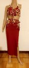Embroidered Belly Dance Costume Dark Red Beaded Bra  Waist Belt  tight Skirt