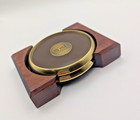 Vintage Transdigm Group Tdg Brass   Wood Leather Coaster Set Aviation Fancy Rare