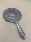 Antique Vintage Beautiful Silver Plated Ornate Vanity Hand Held Mirror Heavy