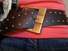 Women Very Wide Brown Leather Belt Rivets  Size M Belt Length Is 42 In New