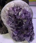 Stone Carving Fantasy Dragon Statue Figurine With Amethyst Crystal Geode Display