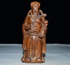 Vintage Wooden Sculpture Wealth God Statue Figurine Carved Decor Prosperity
