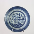 Seven Pieces Antique Canton Blue   White Porcelain Plates 19thc