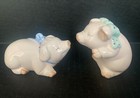 Salt And Pepper Shakers Set Pigs Figurine With Green   Blue Ribbons Collectible