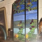 Art Nouveau Floral Arch Stained Glass Window Panels  Multicolor  Pair