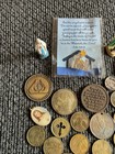 Collectible Junk Drawer Coin Lot Religious Lot Coins medallions  Statues