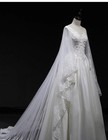 1950s Vintage Satin Wedding Dresses With Cape V Neck Lace Applique Bridal Gown