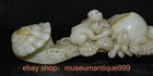 12  Ancient Chinese White Jade Carving Monkey Peach Ru Yi Statue Sculpture