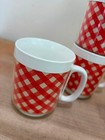4 Mcm Thermo-serv West Bend Red White Gingham Vintage Camping Coffee Mugs Cups