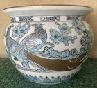 Beautiful Vintage Porcelain Japanese Gold Imari Peacock Blue Planter Handpainted