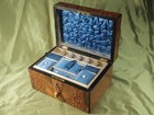 Antique C1890 Inlaid Burl Walnut Sewing Box Parquetry Marquetry Victorian