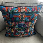 21 x21  Mexican Embroidered Pillow Hand Made Floral   Bird Folk Art With Insert