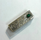 Vintage Italian Jeweled Lipstick Case  Engraved  800 Silver W Mirror 