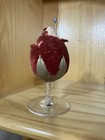 Antique Folk Art Make Do Primitive Strawberry Sewing Pin Cushion On Pedestal