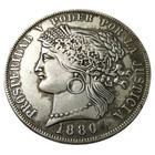Peru 5 Pesetas Silver Plated Round 1880  no Dot After B 