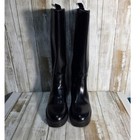 H m Black Faux Leather Knee High Boots Chunky Sole Elastic Panel Size 38
