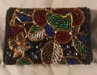 Vintage Beaded Lipstick Case Holder W  Mirror   Snap Closure  Multi Colors  Nice