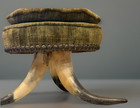 Antique 1800s Horned Victorian Green Round Footstool Ottoman  ey 