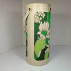 Flower Power Mcm Knitting Needles Crochet Yarn Faux Leather Canister Caddy Green